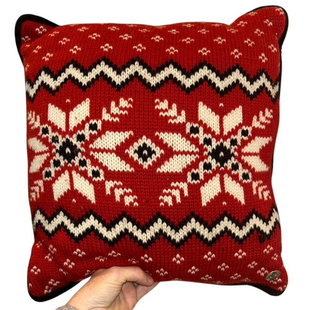 Christmas Red snowflake sweater knit ski Fair Isle pillow Poppy Gallium